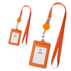 Abern 伸縮扣交通卡夾 名牌 識別證掛繩, 2個, 橘色