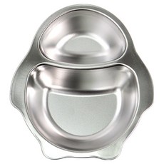 Kitchen-U 兒童立體304不鏽鋼點心碗 2格 企鵝, 銀色, 1個