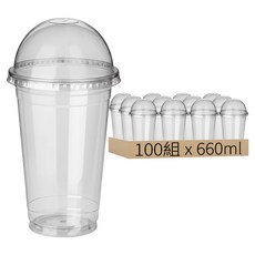 外帶 透明杯 + 杯蓋 套組, 1組, 100組, 660ml
