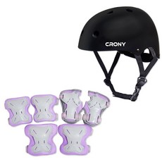 CRONY 安全帽 + 護具組 CR1, 黑色(安全帽) + 紫色(護具)