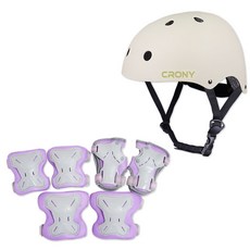 CRONY 安全帽 + 護具組 CR1, 暖灰色(安全帽) + 紫色(護具)