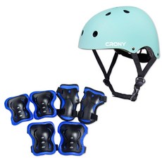 CRONY 安全帽 + 護具組 CR1, 薄荷綠(安全帽) + 藍色(護具)