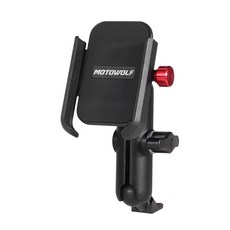 아이베리 모토울프 듀얼 회전볼 알루미늄 오토바이 휴대폰 거치대 미러형, 레드, 아이베리 모토울프 듀얼 회전볼 알루미늄 휴대폰 거치대 미러형