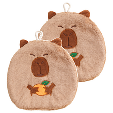 卡皮巴拉擦手巾, 抱果款 淺棕色, 2入