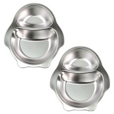 Kitchen-U 兒童立體304不鏽鋼點心碗 2格 企鵝, 銀色, 2個