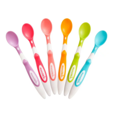 munchkin 滿趣健 安全彩色學習湯匙 6入, 柔軟匙尖，易握手柄，不含BPA，適合3個月以上寶寶, 17 x 2cm, 彩色, 1組