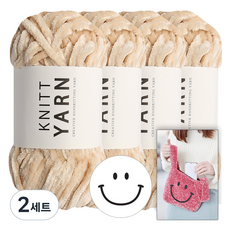니뜨 허니 벨벳 뜨개실 100g 4볼+스마일 재단펠트지+스마일 봉다리백 도안, 2세트, 2 연살구