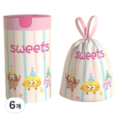 Igeodat 附束繩卡通垃圾塑膠袋 顏色混合3 字母SWEET圖案 60入, 6個, 75L