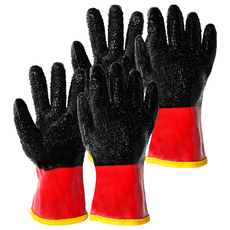 HANWOO PVC塗層刷毛防寒手套 雙手組 黑色, 2套