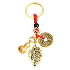 黃銅貔貅系列 開運吊飾3入組 B款 五帝錢 + 一葉錢 + 葫蘆, 金色, 2組