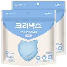 크리넥스 라이트핏V 슬림 앤 쿨 마스크 중형, 2개, 15개입, 소프트 블루