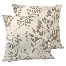 J&N 花葉印花抱枕 2入 外套可拆洗拉鍊設計, 米灰色