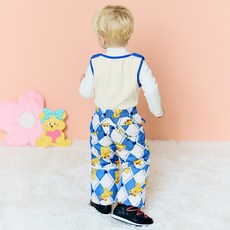 HEJMINI 童款菱格紋小熊連身滑雪褲