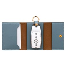 皮革汽車鑰匙包卡夾, 單一商品, 霧藍色