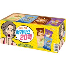 mizzi 零食盒20入組, 1組, 蒜香蝦片5入+辣味玉米片5入+原味5入+蜂蜜芝麻椒鹽脆餅5入