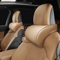 GMZ MOTORS REAL NECK 車用頸枕 皮革記憶棉, 2個, 馬鞍棕