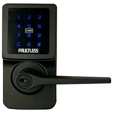FAULTLESS 加安牌 卡片/密碼/鑰匙三合一觸控式電子水平鎖 消光黑, TL-505PC, 安裝規格, 適用於標準尺寸門孔