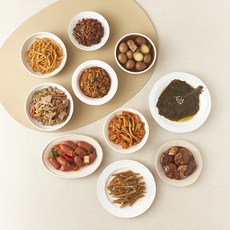 모두의 집밥 밑반찬 10종 간장깻잎절임 + 간장버터진미채 + 고추장멸치볶음 + 돼지불고기 + 떡갈비새송이볶음 + 매콤어묵볶음 + 메추리알버섯장조림 + 쏘야케첩볶음 + 우렁강된장 + 우엉조림, 1세트