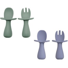 랄라비 아이주도 스푼 포크 2종 세트, 1세트, Green, Lavender