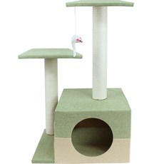 胖胖貓咪雙色村莊躲藏屋貓跳台 71, 1個, 綠色