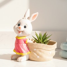 LANO 兔子多肉植物室內裝飾花盆, 粉紅色