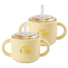 도노도노 맘마존 유아용 실리콘 빨대컵, 150ml, 2개, 덕키옐로우