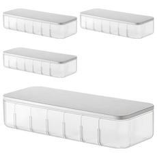 充電線分格收納盒 7格 帶蓋設計 防塵 尺寸26x9.5x5.5cm ABS+PS材質, 白色, 4組