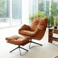 마루이 뉴트 1인용 360도 회전 안락의자 + 쿠션 스툴 방문설치, 카멜브라운, 1세트