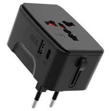 누아트 해외 여행용 멀티 어댑터 2포트 C타입 + USB 포트 블랙, 1개