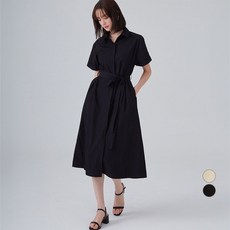 ELLE PARIS 여성용 벨티드 반팔 셔츠 원피스