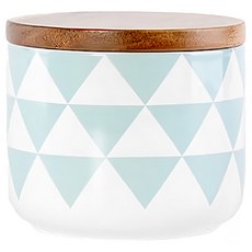 Homely Zakka 北歐簡約幾何帶蓋陶瓷密封罐 10 x 10 x 8.5cm 藍三角 404g, 1個