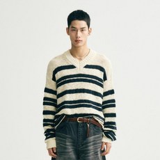 noirer 男款3D紋理條紋V領針織衫