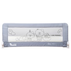 YODA 優的寶貝 LINE FRIENDS 兒童床邊護欄, 增加織帶強化支撐及穩定性，180度向下翻折，拆裝容易, 海洋灰