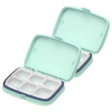 Luarmo 便攜式藥盒藥盒可調節 6 隔層綠色, 2個
