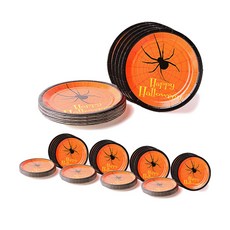 PARTYHAE 萬聖節盤子 18cm 10入, 蜘蛛橘, 5個