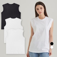 BASE ALPHA ESSENTIALS Base Alpha Essentials男女適穿純棉無袖T恤 3件, 白色, 白色, 黑色