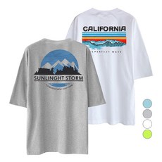 Moon Collection 男女共用五分袖寬鬆版型透氣短袖T恤 波浪+陽光 2件組, 波浪白 + 陽光麻花