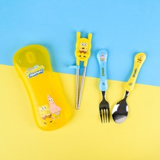 LILFANT 海綿寶寶孩童學習筷+湯匙叉子收納盒組, 混色, 1組