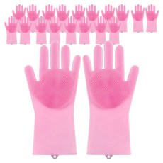 더자카 다용도 실리콘 브러시 고무장갑 양손착용 세트, 핑크, 14 x 27 cm, 10세트