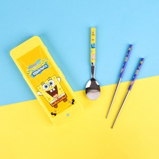 LILFANT 海綿寶寶不鏽鋼湯匙筷子餐具盒組, 混色, 1組