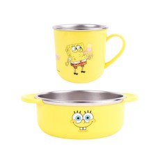 海綿寶寶優質不鏽鋼餐具組, 混色, 杯子+碗