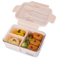 SAENGHWALEN BPA FREE 透明分格單層便當 3格, 粉紅色, 1套