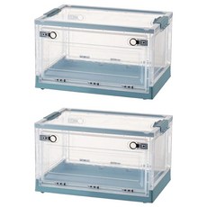 三開摺疊收納箱, 白透明片 + 藍色, 60 x 42 x 33.5cm, 2個