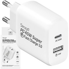Seoga 45W PD3.0 PPS 2孔多功能Type-C超高速充電器, 1個, 白色