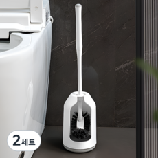 Novia圓形桶+彎曲型廁所浴室馬桶刷清潔刷組, 白色, 2套