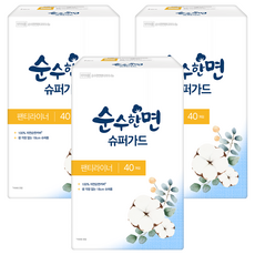 순수한면 슈퍼가드 팬티라이너, 슈퍼롱, 40개입, 3개