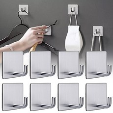 不銹鋼自粘掛鉤衣架L型, 8個, 銀色