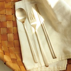 Nothyang 嬰幼兒用防字鍮器素淡餐具組, 1套, 湯匙 + 筷子 + 叉子, 金色