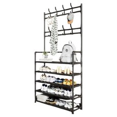 Yegrina 堅固鞋櫃衣物多功能掛架 5層 80cm, 黑色, 1個