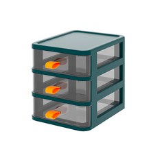 Market Plan Cling 透明桌上型3層收納盒, 1個, 綠色